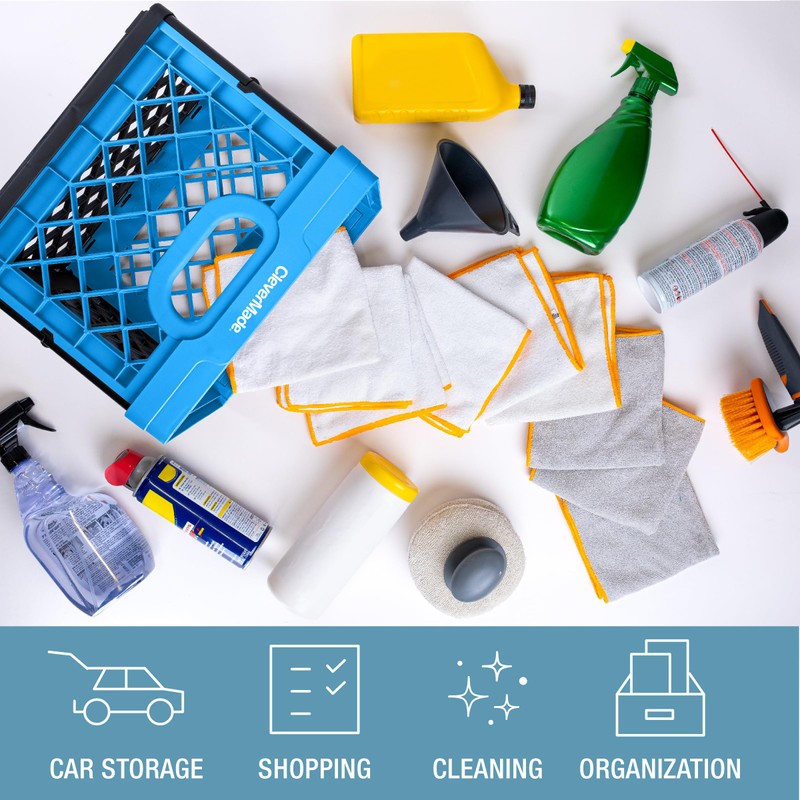 CleverMade Collapsible Milk Crate, Neptune Blue, 3PK - 25L (6