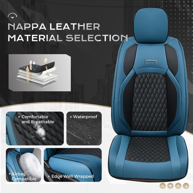 Coverado Blue Front Seat Covers for F150, Full Coverage Waterproof
