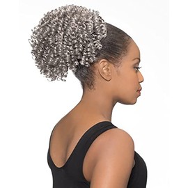 DS014 Color 280 - Foxy Silver Wigs 5" Length Curly Medium Length Hairpiece Synthetic Drawstring Ponytail African American Womens Spiral Grey Bundle MaxWigs Hairloss Booklet