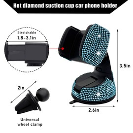 Suvnie Bling Car Phone Holder, 360 Degree Adjustable Crystal Auto Dashboard Air Vent Cell Phone Mount, Universal Car Phone Holder Mount for Windshield Dashboard and Air Outlet (Lake Blue)