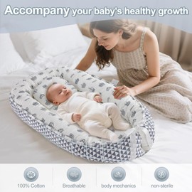 Loevin Baby Lounger for Newborn Cotton,Baby Nest Diaper Changing Pads for Babies with Handles,Newborn Lounger Adjustable Size & Inner Zipper Lengthen Space to 24 Months(Triangle Crown)