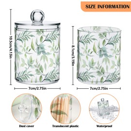 ZOEO Bathroom Canister Set of 2, Green Leaf Plant Summer Clear Plastic Jars Holder Dispenser Farmhouse Sugar Storage Countertop With Airtight Lids, Kitchen Theme Decor