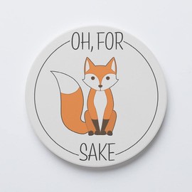 for Fox Sake, Joyride Home Decor, Single Ceramic Coaster, 4-inch Individual Circle Drink Coaster, Non-Slip Cork Back, Protects Surfaces, Express Your Style.