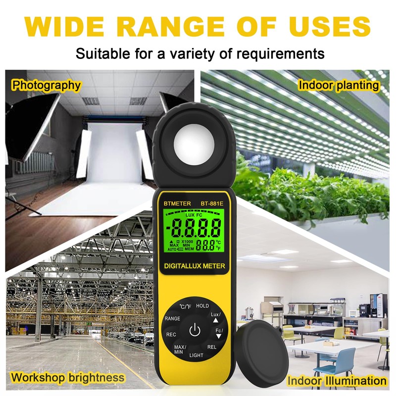 AIOMEST AI-881E Digital Light Meter, Handheld Foot Candle Meter for