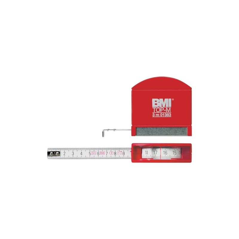 BMI 406341030 7646970003 Pocket Measuring Tape with Sight Window, White/Red,
