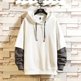 GURUNVANI Fashion Hoodies Men's Color Block Pullover O-Neck Hooded Sweatshirt Patchwork