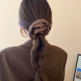 TseenYi Large Satin Silk Scrunchies Brown Hair Scrunchies Oversized Brown Satin Soft Hair Ties Big Thick Jumbo Hair Ties Exaggerated Huge Scrunchy Ponytail Holders Hair Tie
