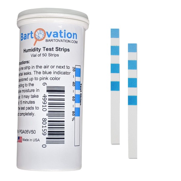 Bartovation 4 Pad Cobalt Chloride Humidity Test Strip 20% - 80% Humidity [Vial of 50 Strips]