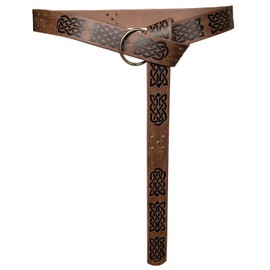 HiiFeuer Medieval Embossed PU Leather O-Ring Belt, Retro Renaissance Knight Belt (Dark Brown C), Dark Brown C