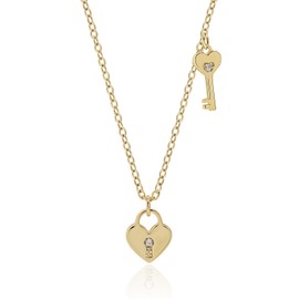 Meissa Key Lock Pendant Necklace for Women Mother's Day Girls Gold Heart Charm Necklace Heart Padlock Necklace Padlock Collar Choker Silver Heart Pendant Necklace Mother's Day Jewelry Gift, Gold