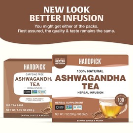 HANDPICK, Ashwagandha Root Tea (100 tea Bags) | Caffeine Free, Gluten Free | Packed in Ecofriendly Tea Bags