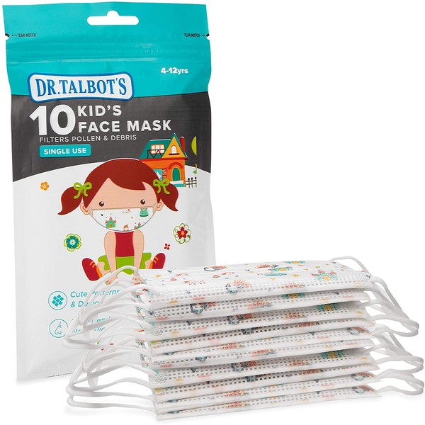 Dr. Talbot's Disposable Kid’s Face Mask for Health Protection by Nuby, 10 Pack, Girl, Prints May Vary
