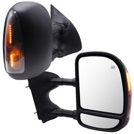Towing Mirrors a Pair for 1999-2007 Ford F250 F350 F450 F550 Super Duty,01-05 Excursion, Power Heated, Dual Mirrors, Telescopic & Folding, Smoke Signal Light,with One Conversion Plug