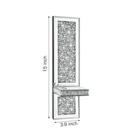 Pibeyer Crystal Crush Diamond Wall Candle Holder Set of 2, Silver Mirrored Candle Sconces, Home Wall Decoration for Living Room,Dining Room & Bedroom