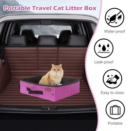 Deblue Portable Cat Travel Litter Box in Car, Collapsible Cat Litter Carrier Waterproof Mobile Litter Box for Outdoor Fit Medium Cats and Kitties, Leak-Proof, Sturdy, Lightweight-Pink