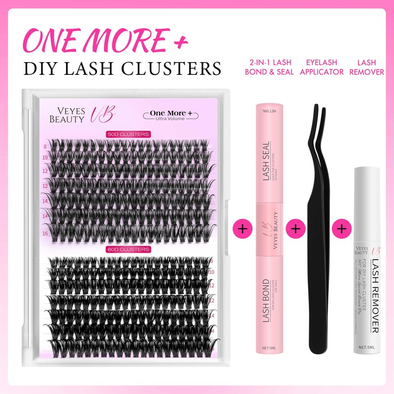 VEYESBEAUTY Eyelash Extensions, Eyelashes, Cluster Lashes Extensions, One More+ Eyelash
