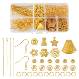 Pandahall 1 Box Jewelry Making Supplies Kits with Earring Hooks/Bead Caps/Eyepins/Jump Rings (Golden)