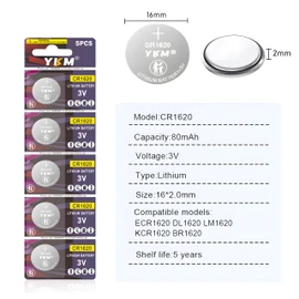 YKM 20 Pack CR1620 Batteries DL1620 CR1620 3V Battery for Car Key Fob Keyless Remote LED Glasses