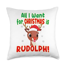All I Want for Christmas Rudolph Red Nose Reindeer Kids Gift Throw Pillow
