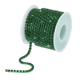 sourcing map 10 Yard 4mm Crystal Rhinestone Diamond Close Chain Trim Trimming Claw Cup Chain for Sewing, Crafts, DIY Jewelry Wedding Decorations Dark Green