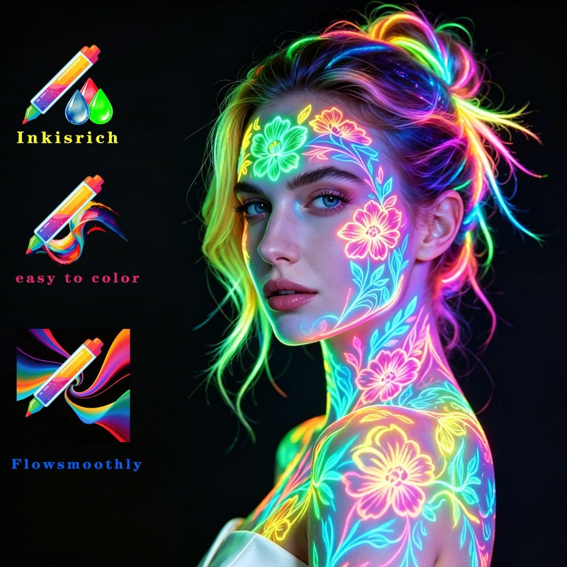 12 PCS Glow Face Body Paint, UV Neon Face Painting
