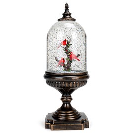 Napco Antiqued Triple Cardinal LED 12 x 4 Acrylic Tabletop Water Snow Lantern