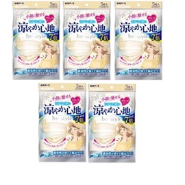 BeStyle Hakugen Earth Pleated Type, Cool Feel, Light Beige, Set of 5 Masks