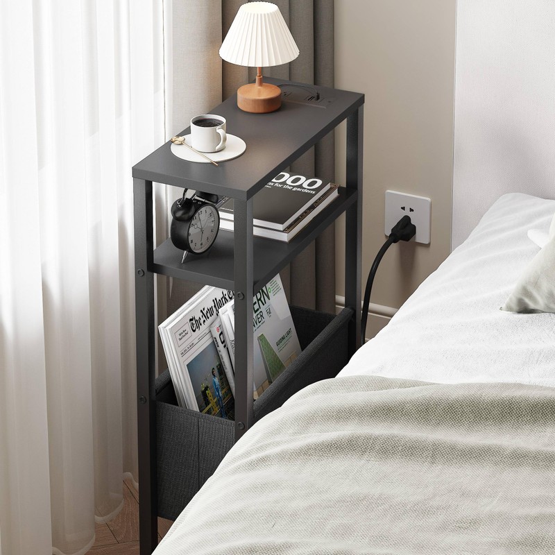 IRCPEN Narrow Side Table with Charging Station, Slim End Table