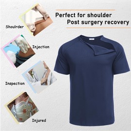 Deyeek Chemo Shirts for Port Access Men & Women Post Surgery Shoulder Broken Arm Clothing Snap Open Recovery Tear Away Shirt