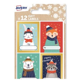 Avery Festive Label Pack with Winter Animals Designs - 12 PCS Gift Label Stickers, Premium Christmas Name Labels and Gift Wrap Decoration.
