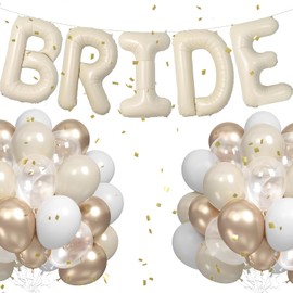 40 Inch Beige BRIDE Letter Balloons, Large Alphabet Foil Balloons with Latex Balloons for Engagement Bridal Shower Bachelorette Anniversary Wedding Party Supplies Decorations
