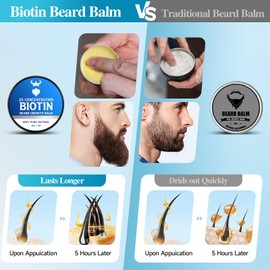 Beard Balm，2X Concentration Biotin Beard Balm for Men (2 oz) - Natural Mens Beard Oil with Castor Oil，Argan Oil, Jojoba Oil and Vitamin,Thickening for Beard，Beard Growth Softener