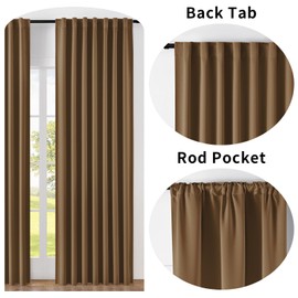 Joydeco 72 Inch Blackout Curtains for Bedroom, Thermal Insulated Black Out Curtains, Room Darkening Drapes for Living Room Window Rod Pocket Back Tab (W52 x L72 Inch, Brown)