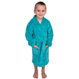 TowelSelections Big Boys’ Robe, Kids Soft Plush Kimono Fleece Size 8 Blue Turquoise
