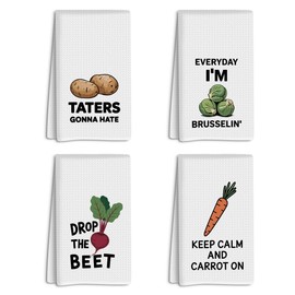SDFBFVSA Funny Vegetable Themed Kitchen Towels Set of 4, Absorbent Decorative Waffle Weave Bath Towel Kitchen Dish Guest Towels for Kitchen Bathrooms Restaurant Hotel Cafe Farmhouse Decorations