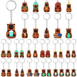 Nosiny 24 Pcs Cute Capybara Keychains Bulk 3D Cartoon Capybara Party Favors PVC Stuff Gifts Mini Animal Figurine Pendant Bag Charms Accessories for Birthday Party Supplies