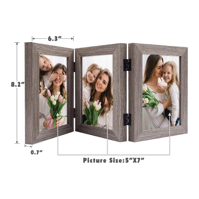 Frametory, 5x7 Trifold Picture Frame Hinged Photo Frames Three Folding