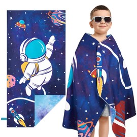 WERNNSAI Space Kids Beach Towel for Boys, 76 X 150 cm Double-Sided Towels for Kid, Kids Beach Pool Bath Bathroom Swim Towel, Quick Dry Ultra Absorbent Super Soft Beach Blanket Towel