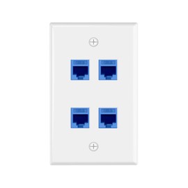 VCE 4 Port Ethernet Wall Plate (UL-Listed), CAT6 Female to Female Wall Outlet, Keystone Wall Plate with RJ45 Keystone Inline Coupler, Blue