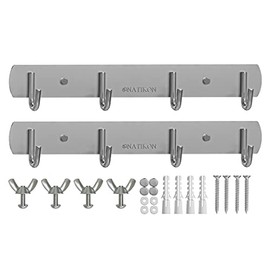 NATIKON Heavy Duty Stainless Steel Rack Hanger Hook for BBQ Grill Utensils and Grill Accessories - Easy to Install for Indoor or Outdoor Use - 2 Pcs