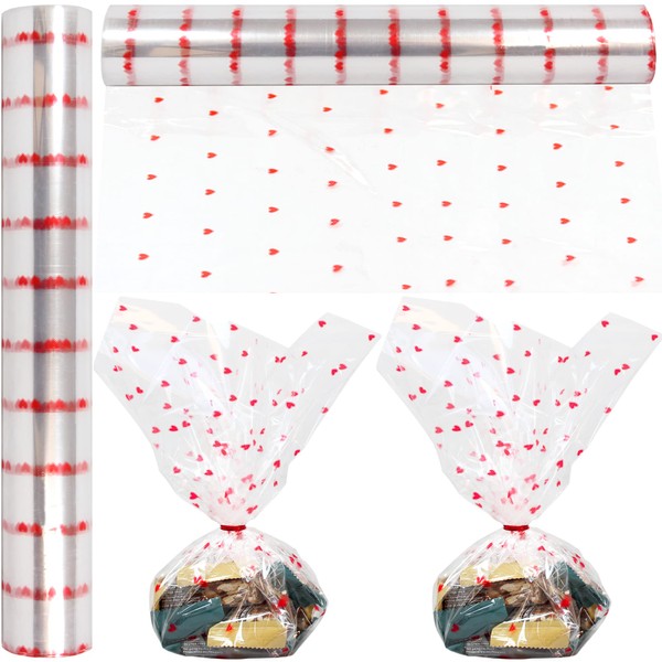 Cellophane Wrap Roll with Hearts | 100’ Feet Long X 16” Inch Wide | 2.3 Mil Thick Crystal Clear Cello with Hearts | Gifts, Baskets, Flowers, Treats, Cellophane Wrapping Paper| Hearts Design Cellophane for Birthdays, Holidays, Graduations |by Anapoliz
