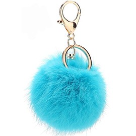 Double Smile Fluffy Bag Charm Cute Pom Keychain Pendant Fake Fur Accessory, blue (pale)