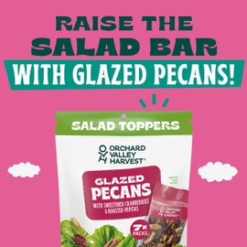 Orchard Valley Harvest Salad Toppers Glazed Pecans with Sweetened Cranberries & Roasted Pepitas, 0.85 oz (Pack of 7) Resealable Bag, Gluten Free, Non-GMO, No artificial colors or preservatives, Healthy Snacks for Adults
