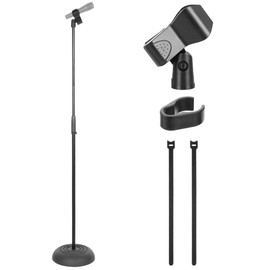Pyle Adjustable Height Microphone Stand, 36.2" - 63.7” Inches Universal Mic Holder, Compact Design, Sturdy and Lightweight, Ideal for Studio and Concerts, With Mic Clip, Rubber Base (Black)