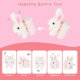 Easter Realistic Bunny Toy Set - 14-Piece Collection with 6" Plush Bunny, Sounds, Hopping and Walking Action, Wiggling Ears, Twitching Nose, and Rabbit Cage – Perfect Gift for Girls and Toddlers this Easter