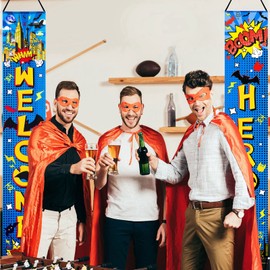 Chinco Store Hero Decorations Backdrop Porch Sign Banners Welcome Hanging Decoration for Super Fun Hero Party Wall Adornment Classroom Door Sign