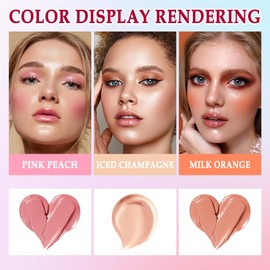 3 Colors Blush Stick,Solid Cream Blush,Multi-Use Highlighter Blush Stick for Cheeks,Lips and Eye,High Pigmented Blush Makeup Stick Set C