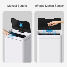 Mbillion Automatic Trash Can Touchless 15 Gallon Motion Sensor Trash Can Stainless Steel Smart Trash Cans with Lid Rectangular Touchless Garbage Can for Kitchen Bedroom Home Office White