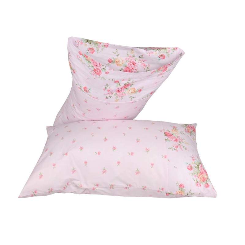 Pink Cotton Pillowcase for Hair and Skin, Floral Printed Pillow