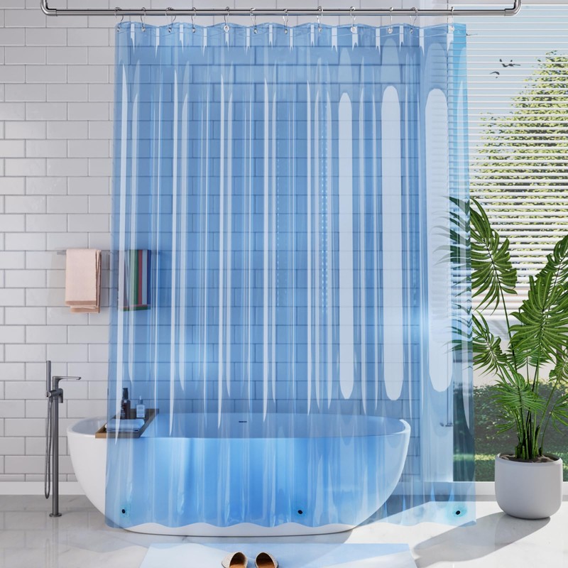 AmazerBath Extra Long Shower Curtain Liner, Clear Blue Shower Liner
